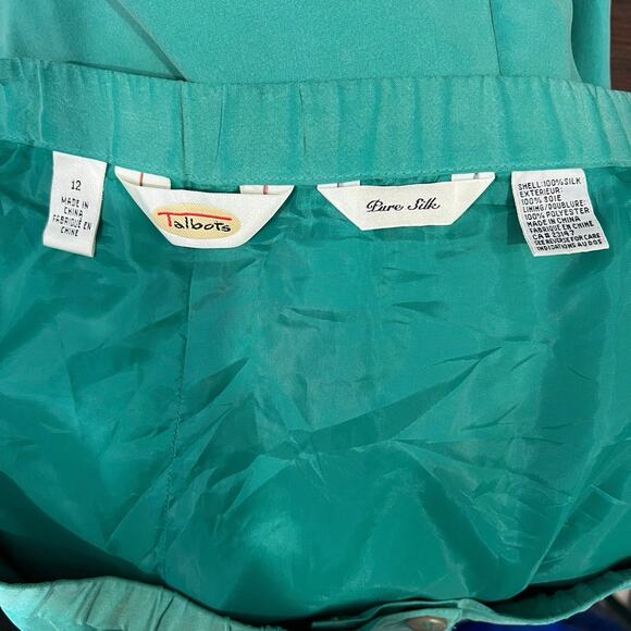 Talbots Vintage Size Size 10 Teal Pure Silk Woman’s 2 Piece Pant and Blazer Suit - Picture 13 of 16